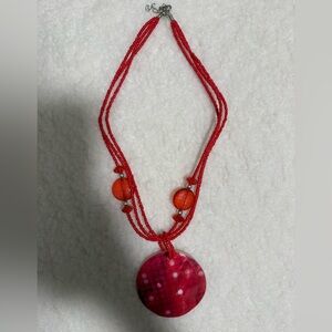 Red Beaded Necklace with Shell Pendant